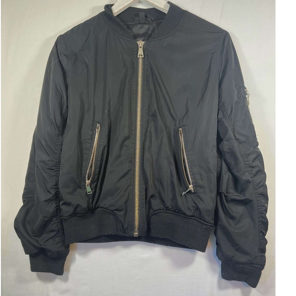 Topshop Petite Black MA1 Bomber Jacket Ruched Back Flight Jacket US‎ 8 UK 12